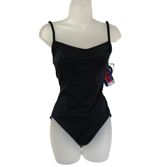 90s Vintage Bill Blass One Piece Swim Deadstock Black Classic Swimsuit - Picture 1 of 9